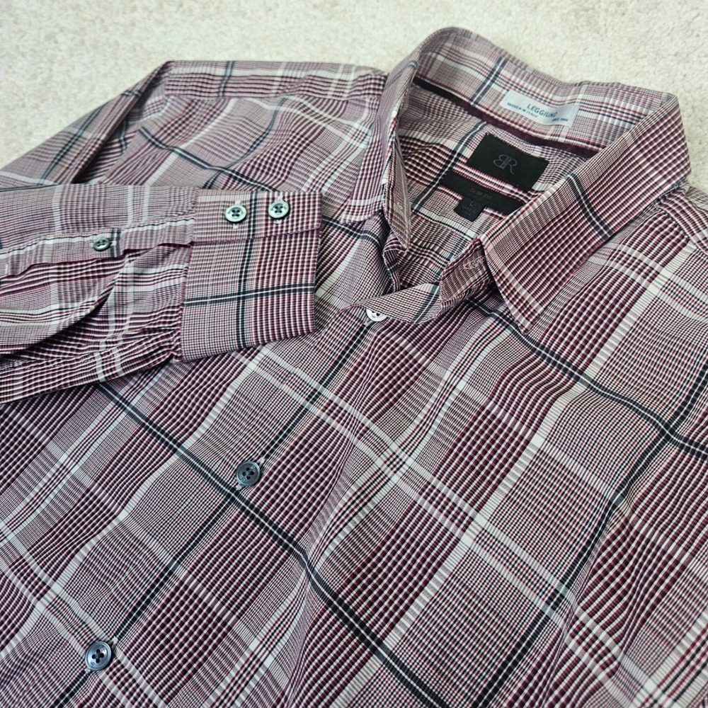 Banana Republic Slim Fit Plaid Dress Shirt Burgundy White Black L Preppy Smart
